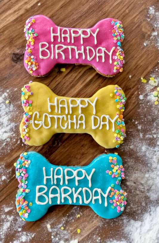 6 inch Colorful Confetti Happy Birthday bone dog treats